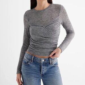 Express Fitted Light Weight Crew Neck w/ Wrap Front Detailing.
